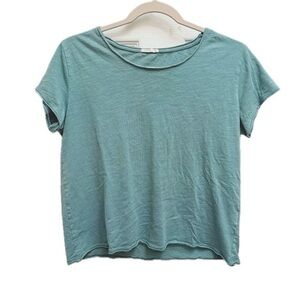 Scout Rolled Hem Scoop Neck Boxy Tee in Light Teal